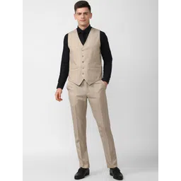 Peter England Elite Men Beige Solid Single-Breasted Three-Piece Formal Suit-picture-12