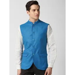 Peter England Elite Men Blue Solid Woven Nehru Jacket-picture-28