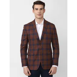 Peter England Elite Men Brown Checked Slim-Fit Single-Breasted Formal Blazer-picture-30
