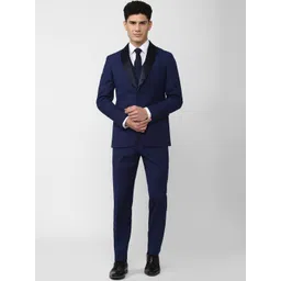 Peter England Elite Men Navy Blue Checked Single-Breasted Slim-Fit Three-Piece Formal Suit-picture-10