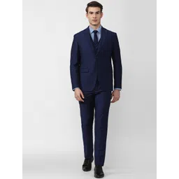 Peter England Elite Men Navy Blue Solid Single Breasted Slim-Fit 3 Piece Suits-picture-18