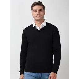 Peter England Elite Men Self Design Textured V Neck Pullover Sweater-picture-39