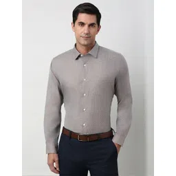 Peter England Elite Men Slim Fit Textured Spread Collar Pure Cotton Formal Shirt-picture-14