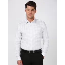 Peter England Elite Men Spread Collar Grid Tattersall Checked Cotton Slim Fit Formal Shirt-picture-19