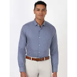 Peter England Elite Men Spread Collar Striped Cotton Slim Fit Formal Shirt-picture-32