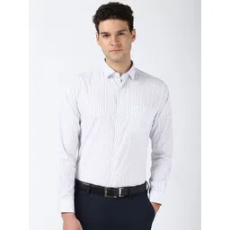 Peter England Elite Men Spread Collar Vertical Striped Cotton Formal Shirt-picture-14