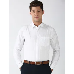 Peter England Elite Men Spread Collar Vertical Striped Cotton Slim Fit Formal Shirt image 1