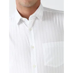 Peter England Elite Men Spread Collar Vertical Striped Cotton Slim Fit Formal Shirt image 2