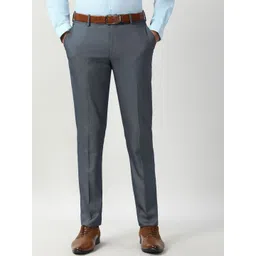 Peter England Elite Men Textured Self Design Slim Fit Mid-Rise Formal Trousers-picture-34