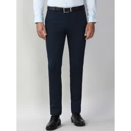Peter England Elite Men Textured Slim Fit Mid-Rise Formal Trousers-picture-24