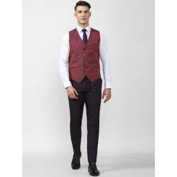 Peter England Elite Men Violet Textured Single-Breasted Slim-Fit Three-Piece Formal Suit-picture-30