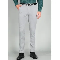 Men Slim Fit Grey Polyester Trousers-image-3