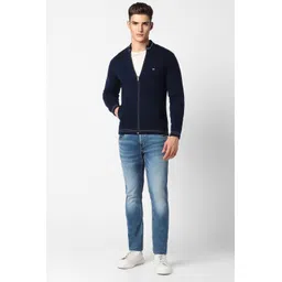 peter england Men Solid Blue Sweater image 3
