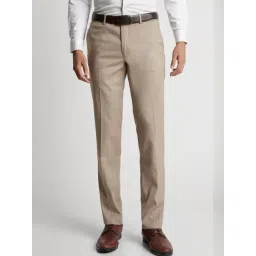 Peter England Beige Slim Fit Texture Trousers-picture-22