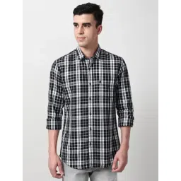 Peter England Black Cotton Slim Fit Checks Shirt-picture-20