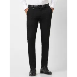 Peter England Black Slim Fit Checks Trousers-picture-35