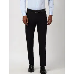 Peter England Black Slim Fit Checks Trousers-picture-44