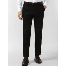 Peter England Black Slim Fit Checks Trousers-picture-23