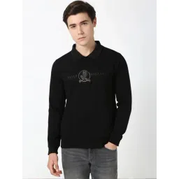 Peter England Black Slim Fit Logo Printed Sweatshirt-picture-17