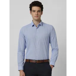 Peter England Blue Blended Slim Fit Solid Shirt image 1