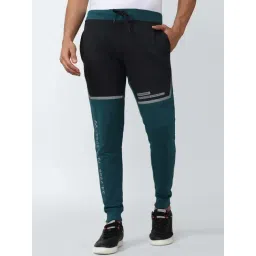 Peter England Blue Cotton Regular Fit Colour Block Joggers-picture-24