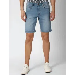Peter England Blue Cotton Regular Fit Denim Shorts-picture-25
