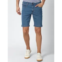 Peter England Blue Cotton Regular Fit Denim Shorts-picture-10