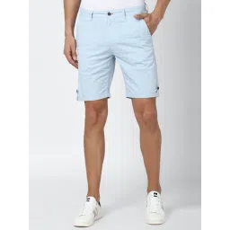 Peter England Blue Cotton Regular Fit Self Pattern Shorts-picture-34