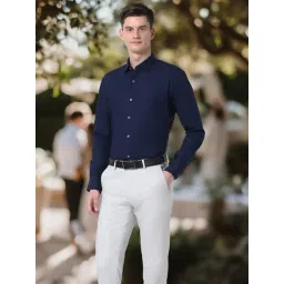 Peter England Blue Cotton Regular Fit Stripes Shirt-picture-22