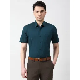 Peter England Blue Cotton Regular Fit Textured Formal Shirt-picture-23