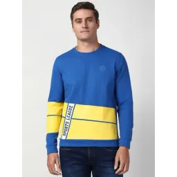 Peter England Blue Cotton Slim Fit Colour Block Sweatshirt-picture-24