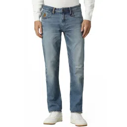 Peter England Blue Cotton Slim Fit Distressed Jeans-picture-25