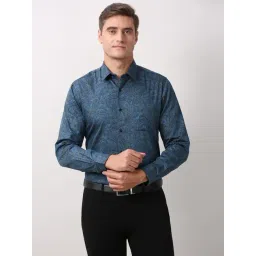 Peter England Blue Cotton Slim Fit Printed Shirt-picture-34