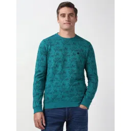 Peter England Blue Cotton Slim Fit Printed Sweatshirt-picture-25