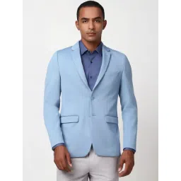 Peter England Blue Cotton Slim Fit Self Pattern Blazer-picture-16
