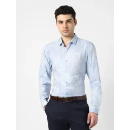 Peter England Blue Cotton Slim Fit Striped Formal Shirt-picture-27