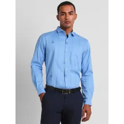 Peter England Blue Cotton Slim Fit Striped Shirt-picture-34