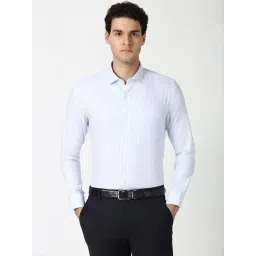 Peter England Blue Cotton Slim Fit Striped Shirt-picture-15