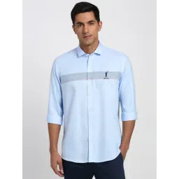 Peter England Blue Cotton Slim Fit Striped Shirt-picture-40