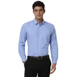 Peter England Blue Regular Fit Striped Shirts-picture-16