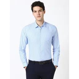 Peter England Blue Regular fit Stripes Shirts-picture-34