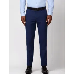 Peter England Blue Slim Fit Checks Trousers-picture-38