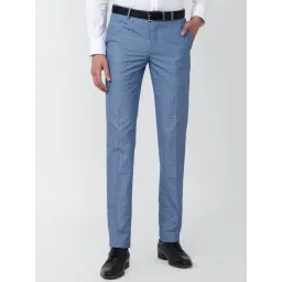 Peter England Blue Slim Fit Checks Trousers-picture-28