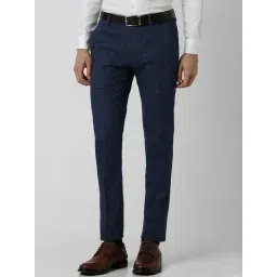 Peter England Blue Slim Fit Checks Trousers-picture-19