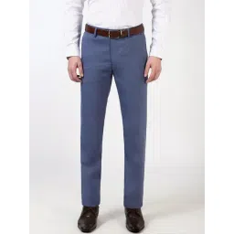 Peter England Blue Slim Fit Checks Trousers-picture-43