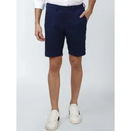 Peter England Blue Slim Fit Self Pattern Shorts-picture-10