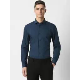 Peter England Blue Slim Fit Striped Shirt-picture-46