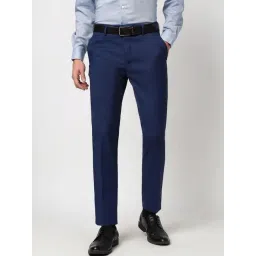 Peter England Blue Slim Fit Texture Trousers-picture-11