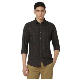 Peter England Brown Cotton Slim fit Checks Shirt-picture-19