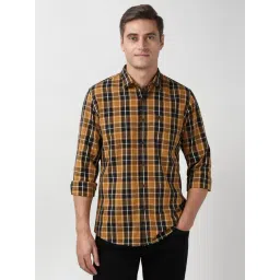 Peter England Brown Cotton Slim Fit Checks Shirt-picture-18